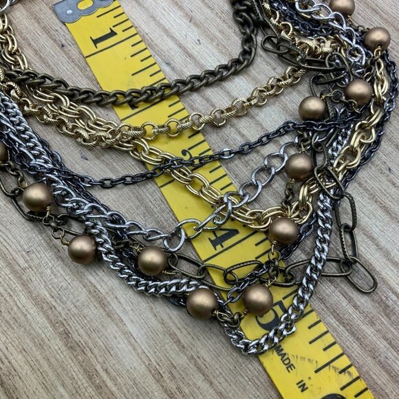 Talbots Multi Strands Chains Gold Silver Tone Beaded Necklace - Picture 5 of 9